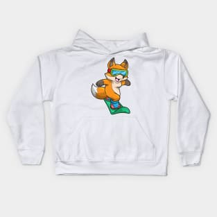 Fox at Snowboarding with Snowboard & Glasses Kids Hoodie